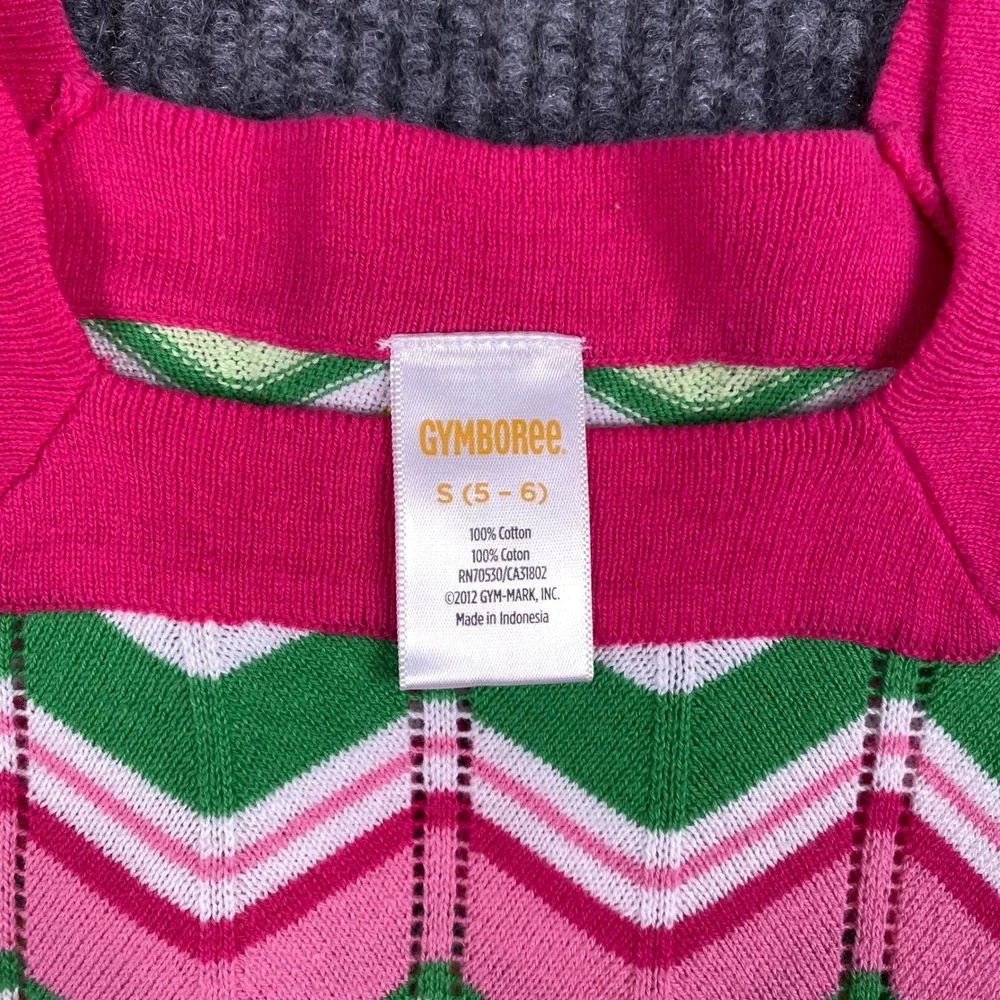 Gymboree Girls Pink Green Chevron Knit Sweater Dress Tie Waist Size S 5-6